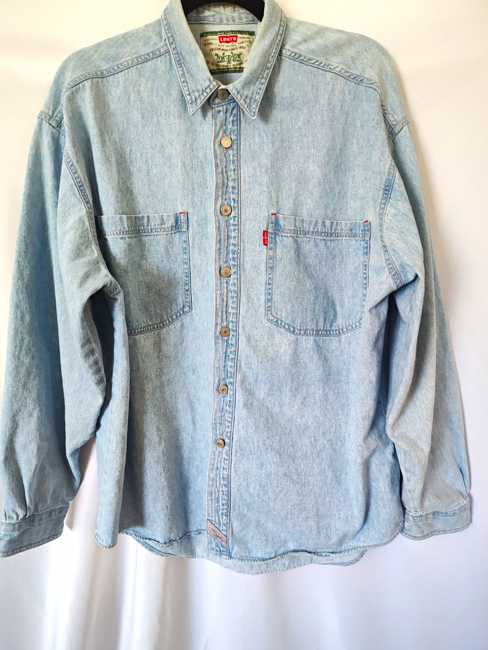 Levi's Men's L Solid Blue Denim Button-Up Shirt Long Sleeve Pockets